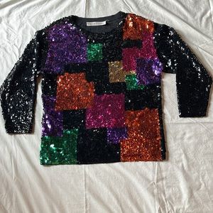 Vintage Josephine Chaus beaded top  vibrant sequins long sleeve Medium
